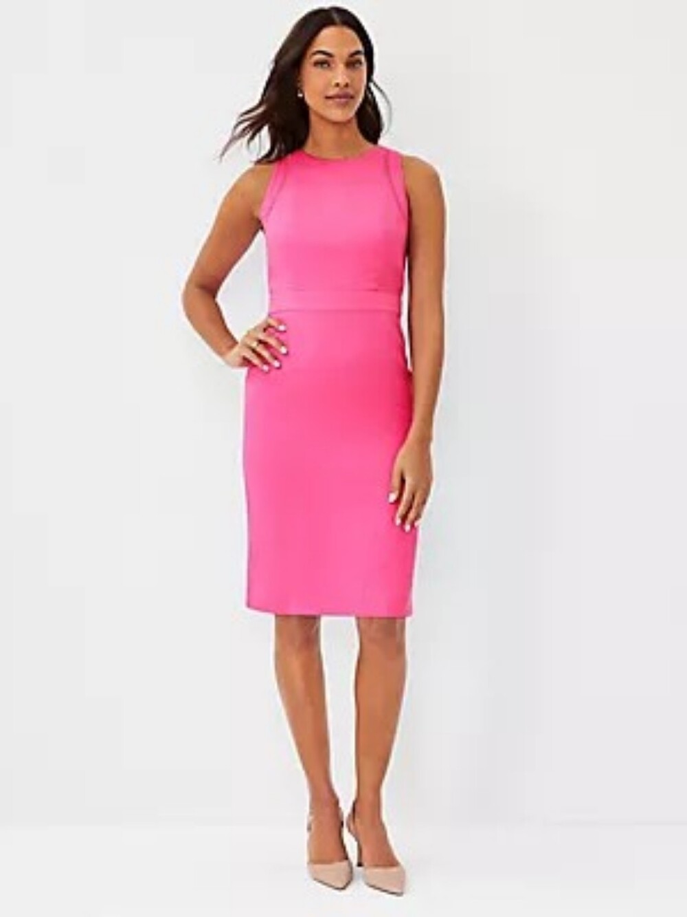 ANN TAYLOR Sleeveless Sheath Dress In Sweetheart Pink Linen Blend Size 2